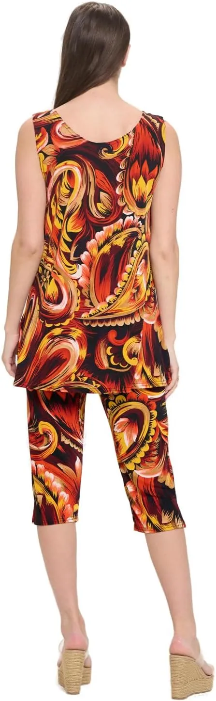Jostar Stretchy Tank Capri Pant Set Print-9002BN-TRP1-W435
