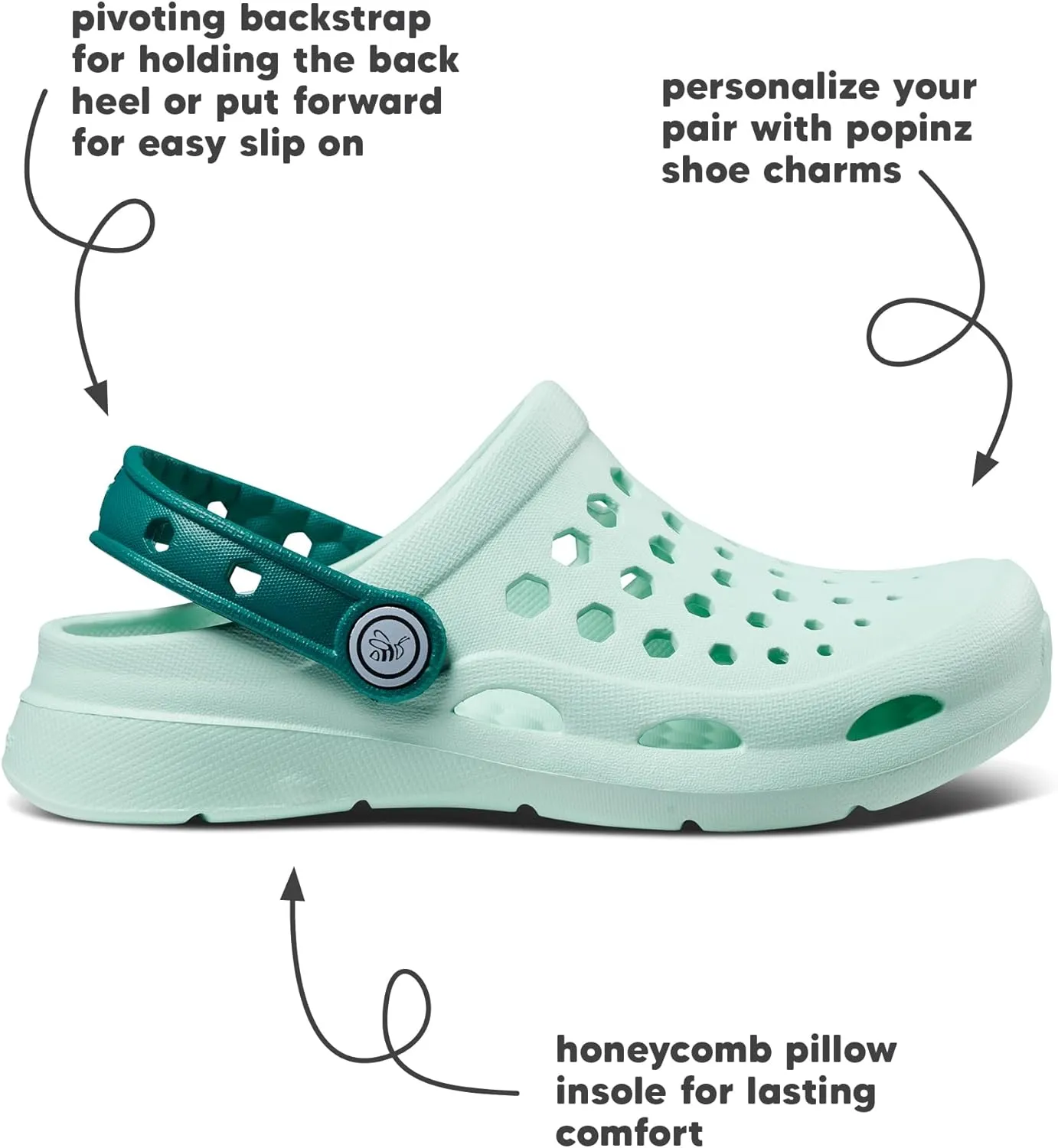 Joybees Kids Active Clog - Clogs for Kids, Rubber Shoe for Girls and Boys, Slip On Foam Sandals, Water Shoes with Strap for Toddlers and Children Size C4-J5