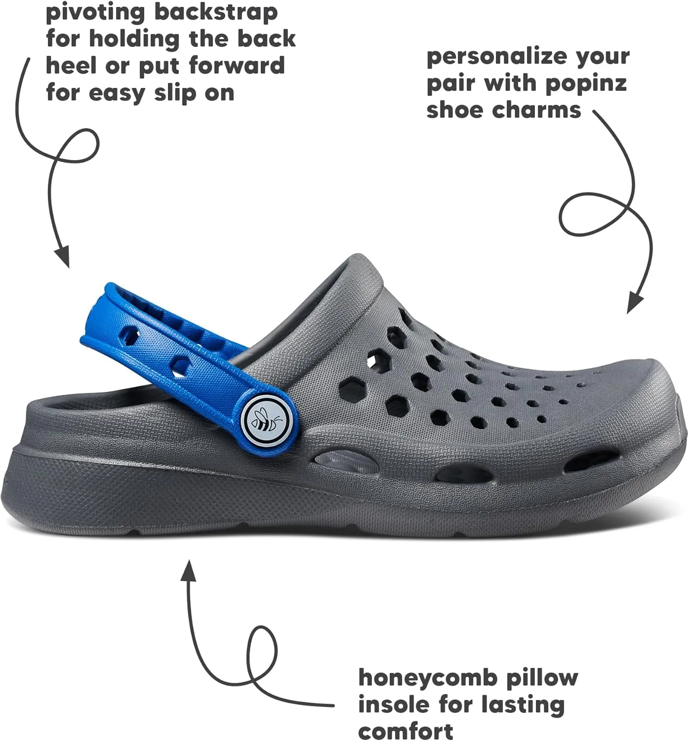 Joybees Kids Active Clog - Clogs for Kids, Rubber Shoe for Girls and Boys, Slip On Foam Sandals, Water Shoes with Strap for Toddlers and Children Size C4-J5