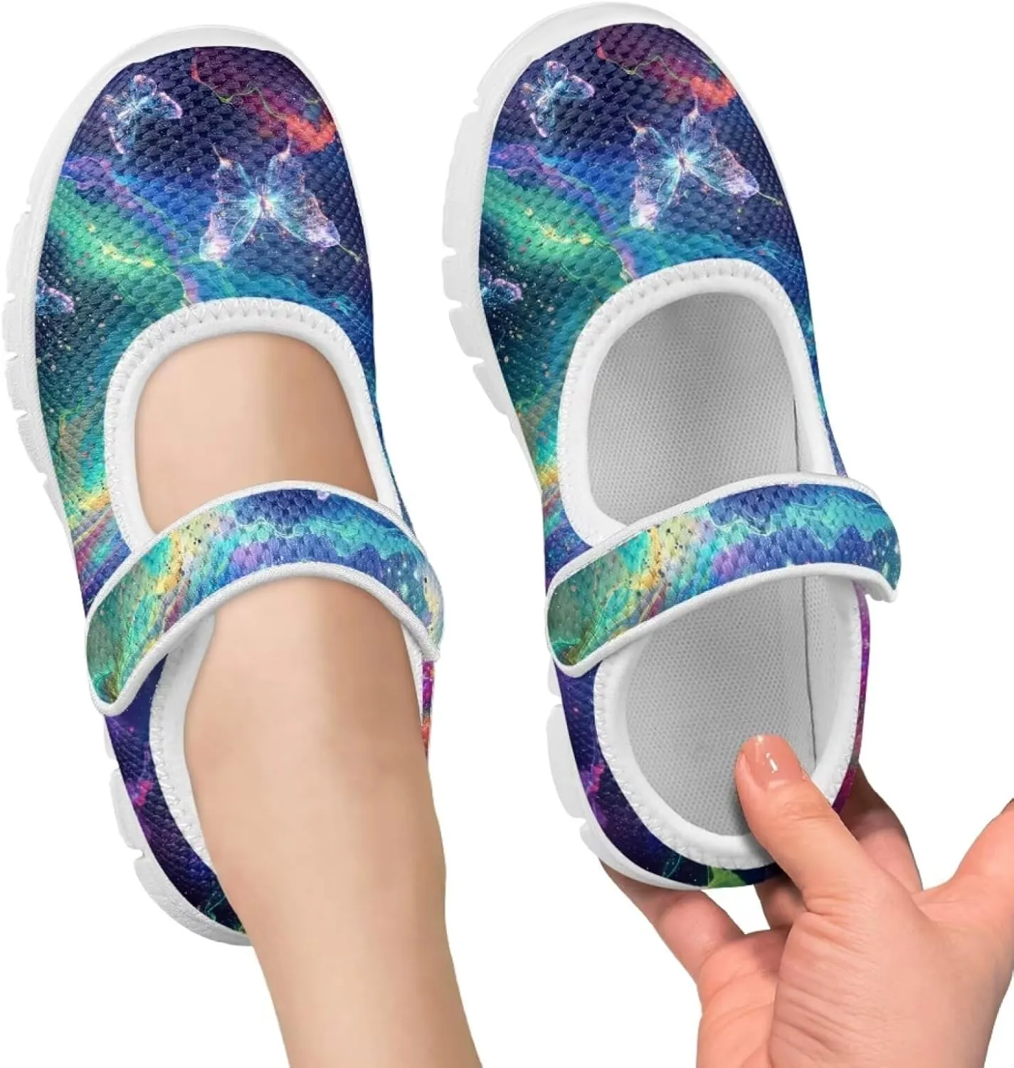 JoyLamoria Colorful Tie Dye Print Toddler Girls Dress Shoes Slip on Mary Jane Shoes for Girls Fashion Ballet Shoes Soft Flats Sneakers
