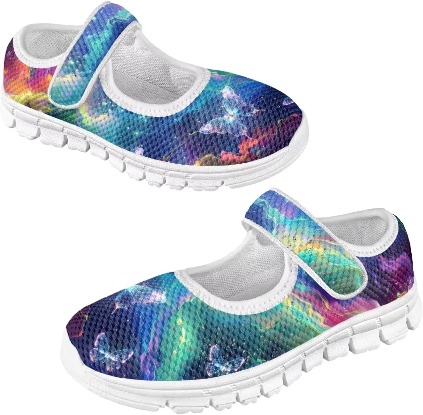 JoyLamoria Colorful Tie Dye Print Toddler Girls Dress Shoes Slip on Mary Jane Shoes for Girls Fashion Ballet Shoes Soft Flats Sneakers