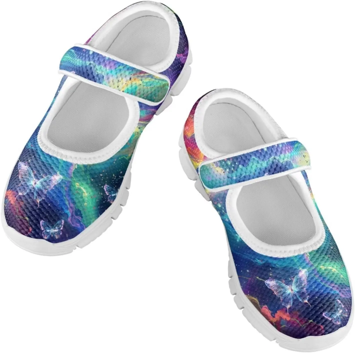 JoyLamoria Colorful Tie Dye Print Toddler Girls Dress Shoes Slip on Mary Jane Shoes for Girls Fashion Ballet Shoes Soft Flats Sneakers