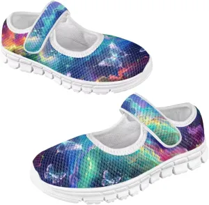 JoyLamoria Colorful Tie Dye Print Toddler Girls Dress Shoes Slip on Mary Jane Shoes for Girls Fashion Ballet Shoes Soft Flats Sneakers
