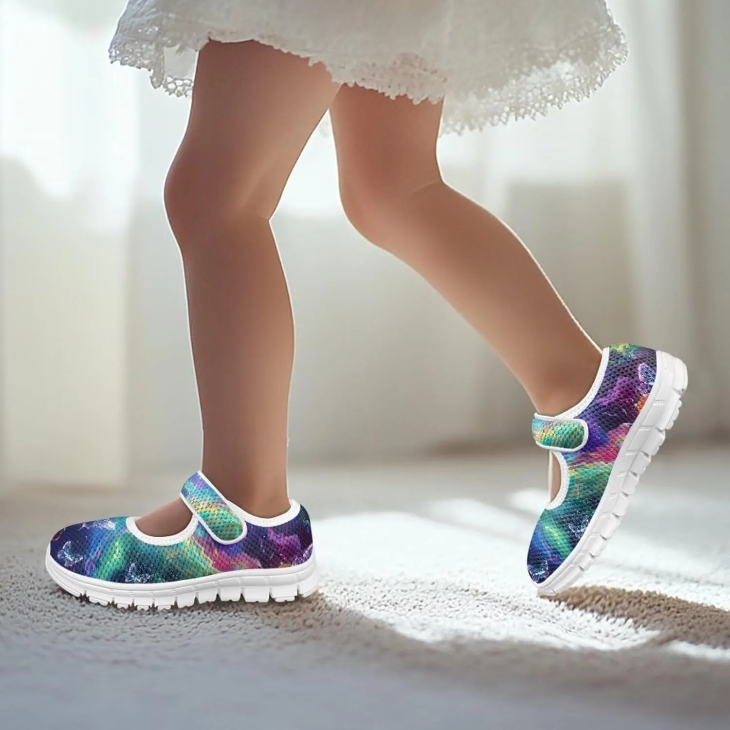 JoyLamoria Colorful Tie Dye Print Toddler Girls Dress Shoes Slip on Mary Jane Shoes for Girls Fashion Ballet Shoes Soft Flats Sneakers