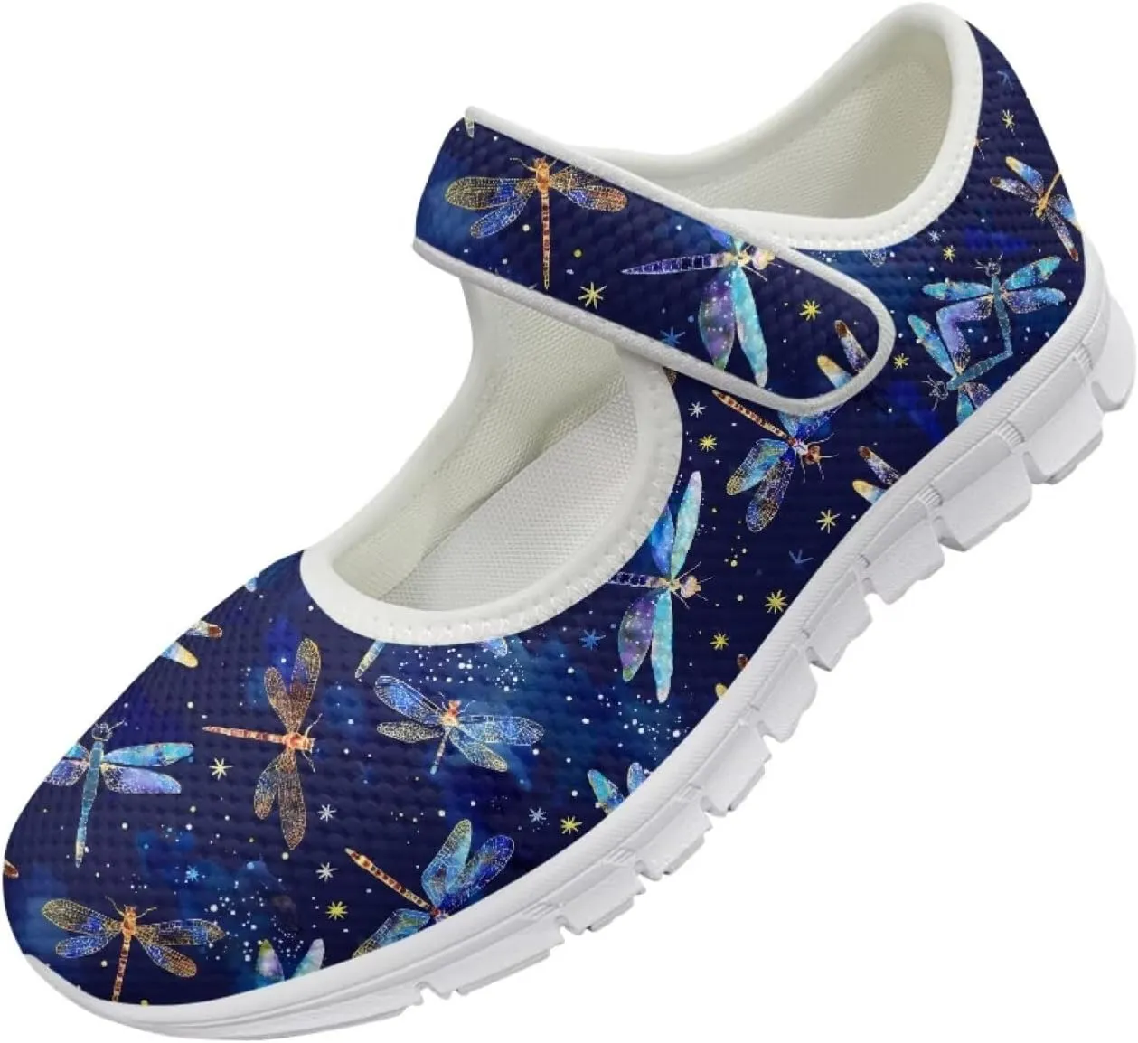 JoyLamoria Women’s Mary Jane Flats,Slip on Walking Shoes Comfort Travel Flats Adjustable Barefoot Shoes,Boho Dragonfly