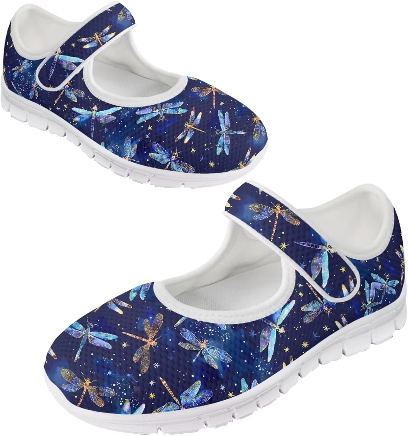 JoyLamoria Women’s Mary Jane Flats,Slip on Walking Shoes Comfort Travel Flats Adjustable Barefoot Shoes,Boho Dragonfly