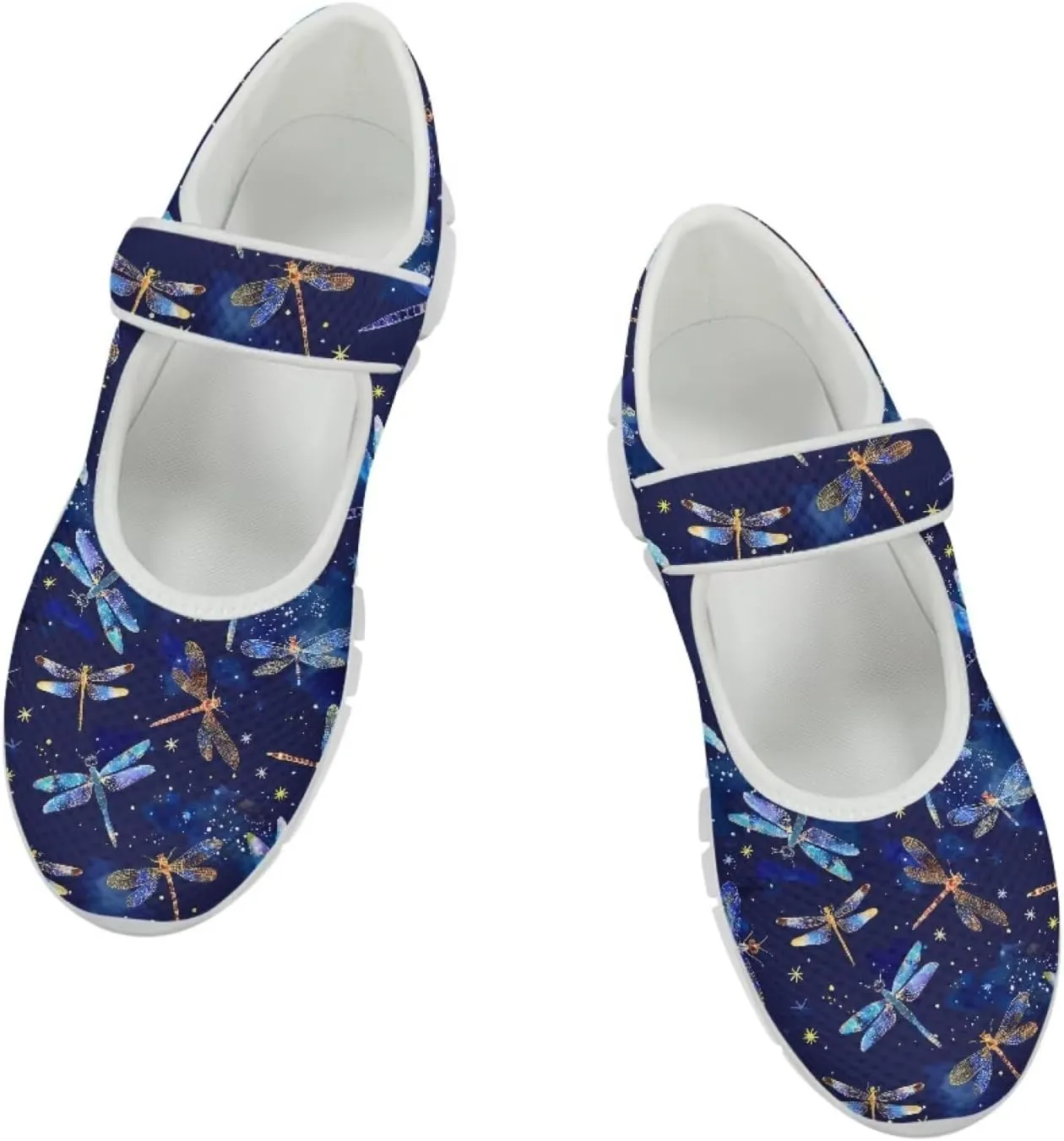 JoyLamoria Women’s Mary Jane Flats,Slip on Walking Shoes Comfort Travel Flats Adjustable Barefoot Shoes,Boho Dragonfly