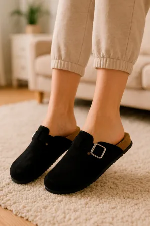 Kalina - Buckle-Accented Faux Suede Slides, Ultra-Soft & Lightweight, Ideal for Morning Coffee Runs or Cozy Evenings