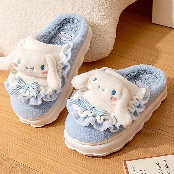 Kawaii Anime women cotton slippers Cute plush slippers silent and warm indoor home shoes