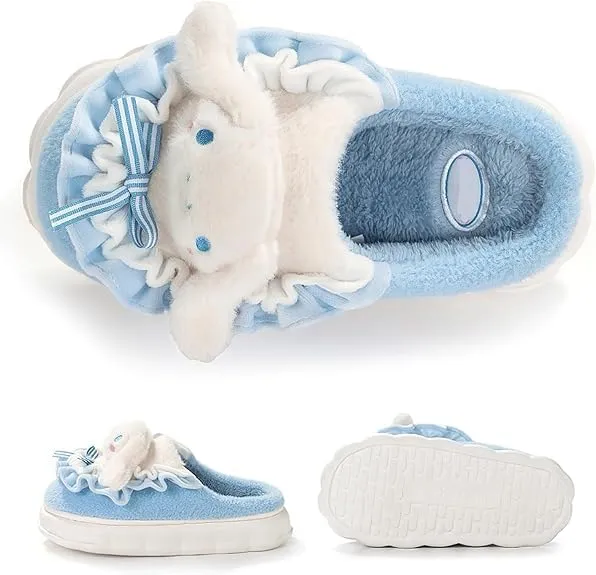 Kawaii Anime women cotton slippers Cute plush slippers silent and warm indoor home shoes