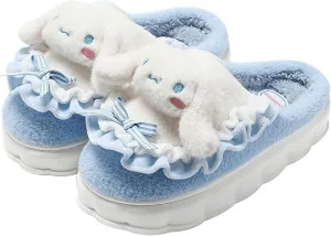 Kawaii Anime women cotton slippers Cute plush slippers silent and warm indoor home shoes