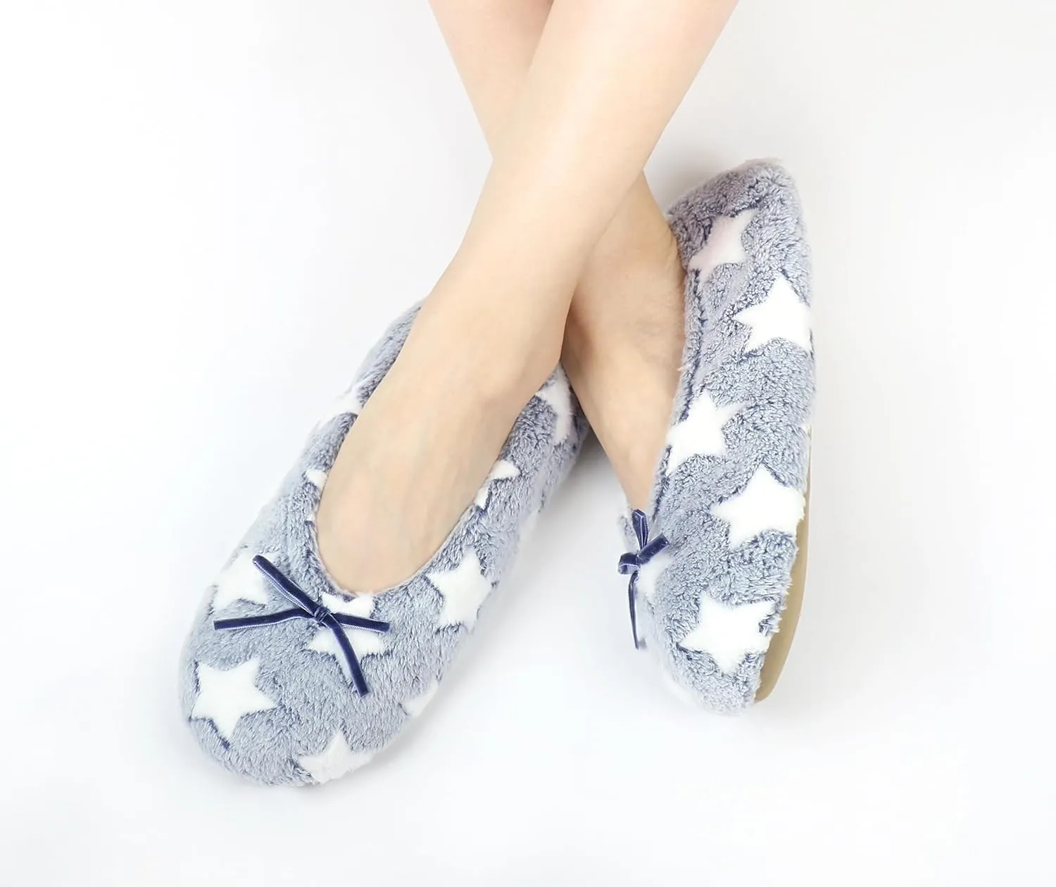 Keyela Women's Ballerina House Slippers with Soft Tie Bow and Suede Sole, Non-Slip Bedroom Slippers Socks