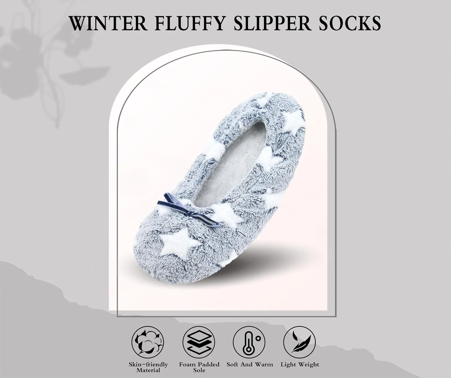 Keyela Women's Ballerina House Slippers with Soft Tie Bow and Suede Sole, Non-Slip Bedroom Slippers Socks
