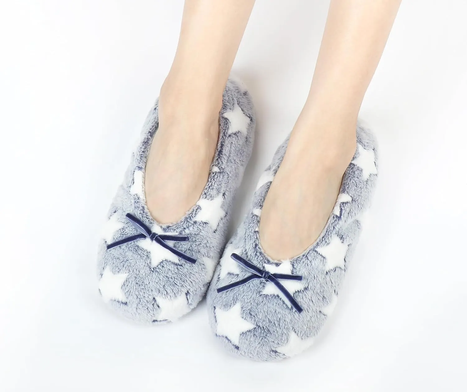 Keyela Women's Ballerina House Slippers with Soft Tie Bow and Suede Sole, Non-Slip Bedroom Slippers Socks