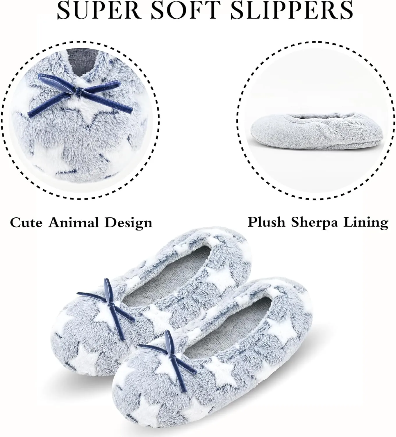 Keyela Women's Ballerina House Slippers with Soft Tie Bow and Suede Sole, Non-Slip Bedroom Slippers Socks