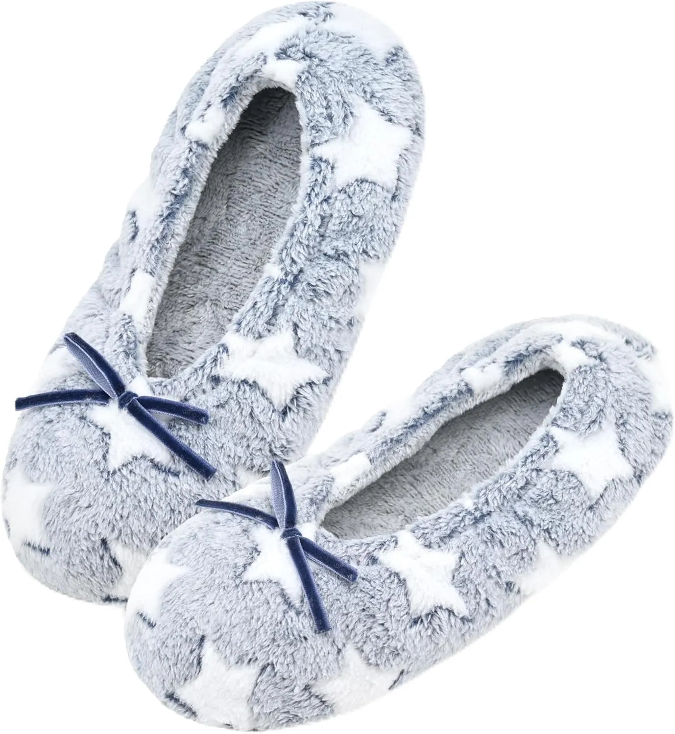 Keyela Women's Ballerina House Slippers with Soft Tie Bow and Suede Sole, Non-Slip Bedroom Slippers Socks