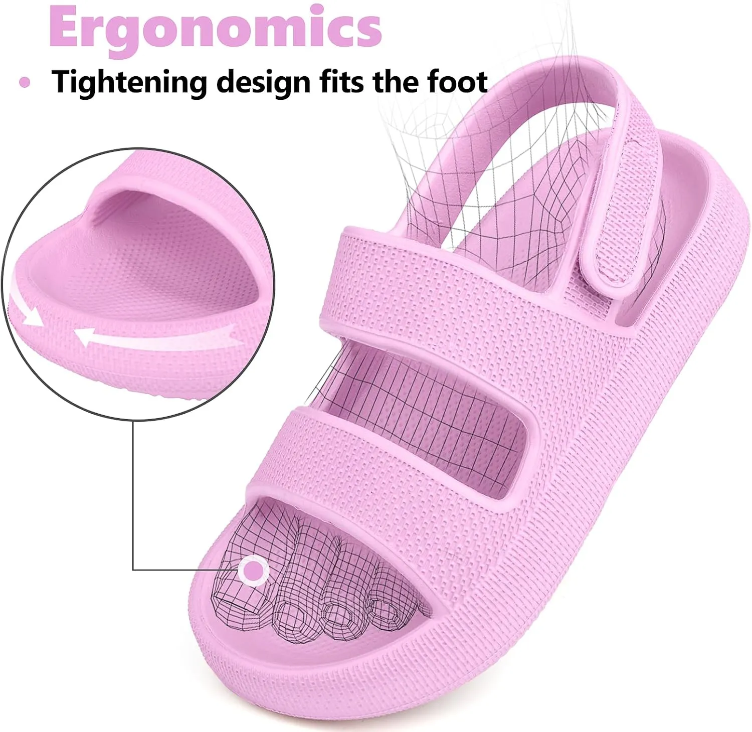 Kids Cloud Sandals丨Boys Girls Slide Sandals丨Unisex-Child EVA Thick Sole Water Sandals with Adjustable Backstrap丨Double Strap Summer Shoes