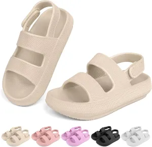 Kids Cloud Sandals丨Boys Girls Slide Sandals丨Unisex-Child EVA Thick Sole Water Sandals with Adjustable Backstrap丨Double Strap Summer Shoes