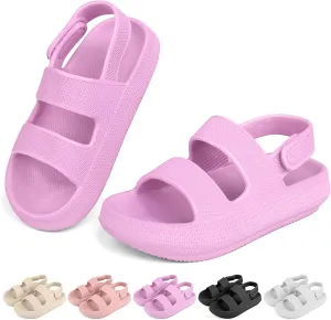 Kids Cloud Sandals丨Boys Girls Slide Sandals丨Unisex-Child EVA Thick Sole Water Sandals with Adjustable Backstrap丨Double Strap Summer Shoes