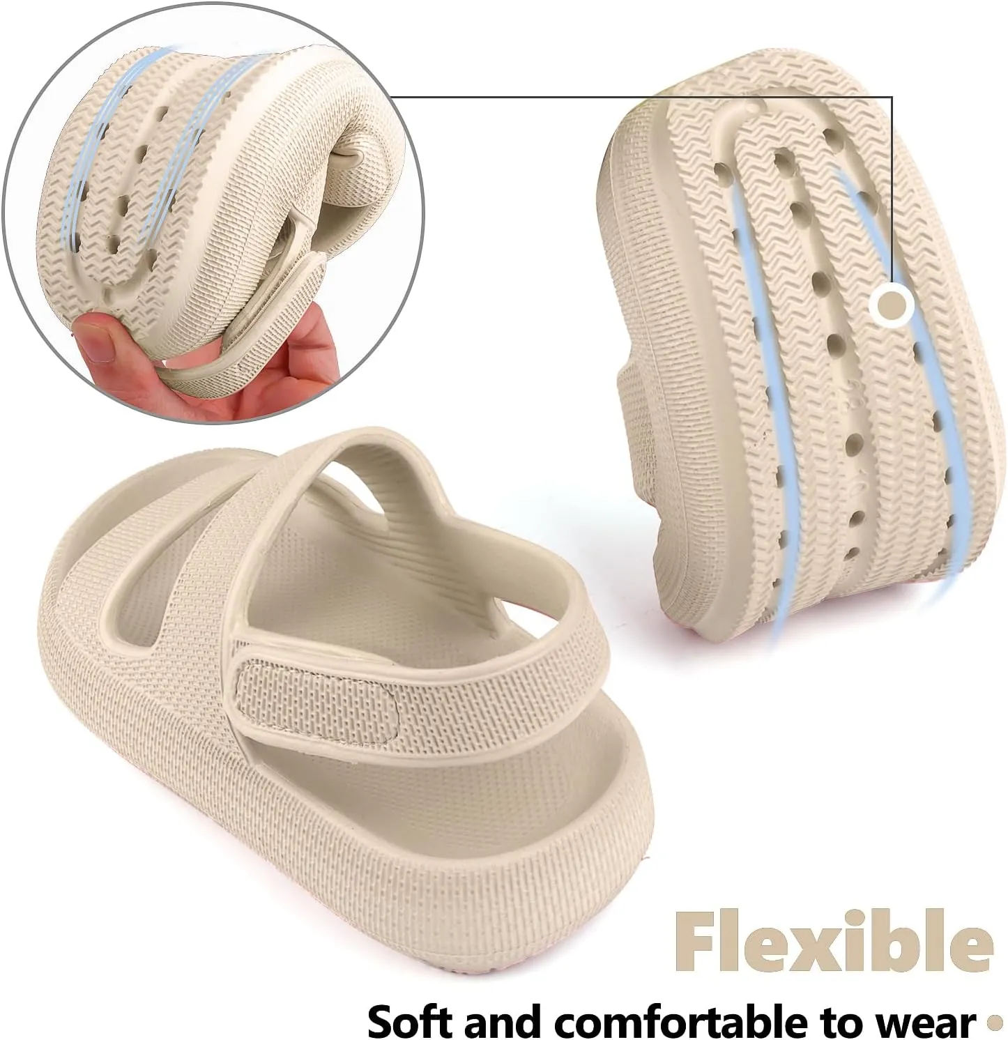 Kids Cloud Sandals丨Boys Girls Slide Sandals丨Unisex-Child EVA Thick Sole Water Sandals with Adjustable Backstrap丨Double Strap Summer Shoes
