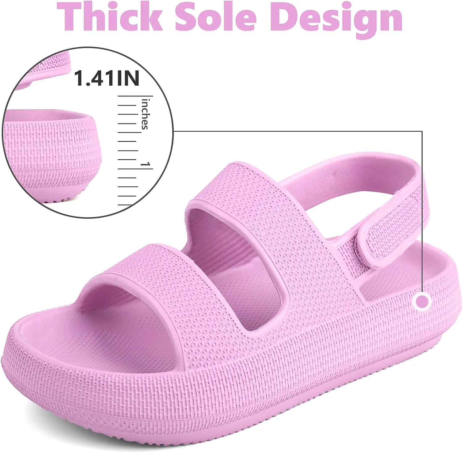 Kids Cloud Sandals丨Boys Girls Slide Sandals丨Unisex-Child EVA Thick Sole Water Sandals with Adjustable Backstrap丨Double Strap Summer Shoes