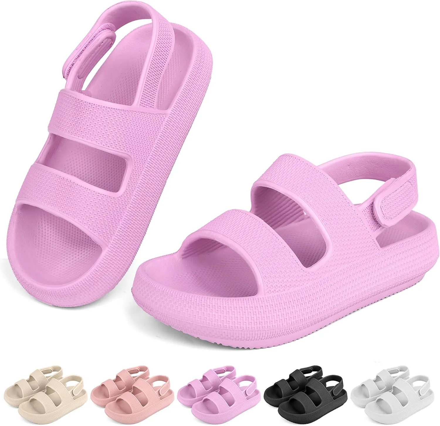 Kids Cloud Sandals丨Boys Girls Slide Sandals丨Unisex-Child EVA Thick Sole Water Sandals with Adjustable Backstrap丨Double Strap Summer Shoes