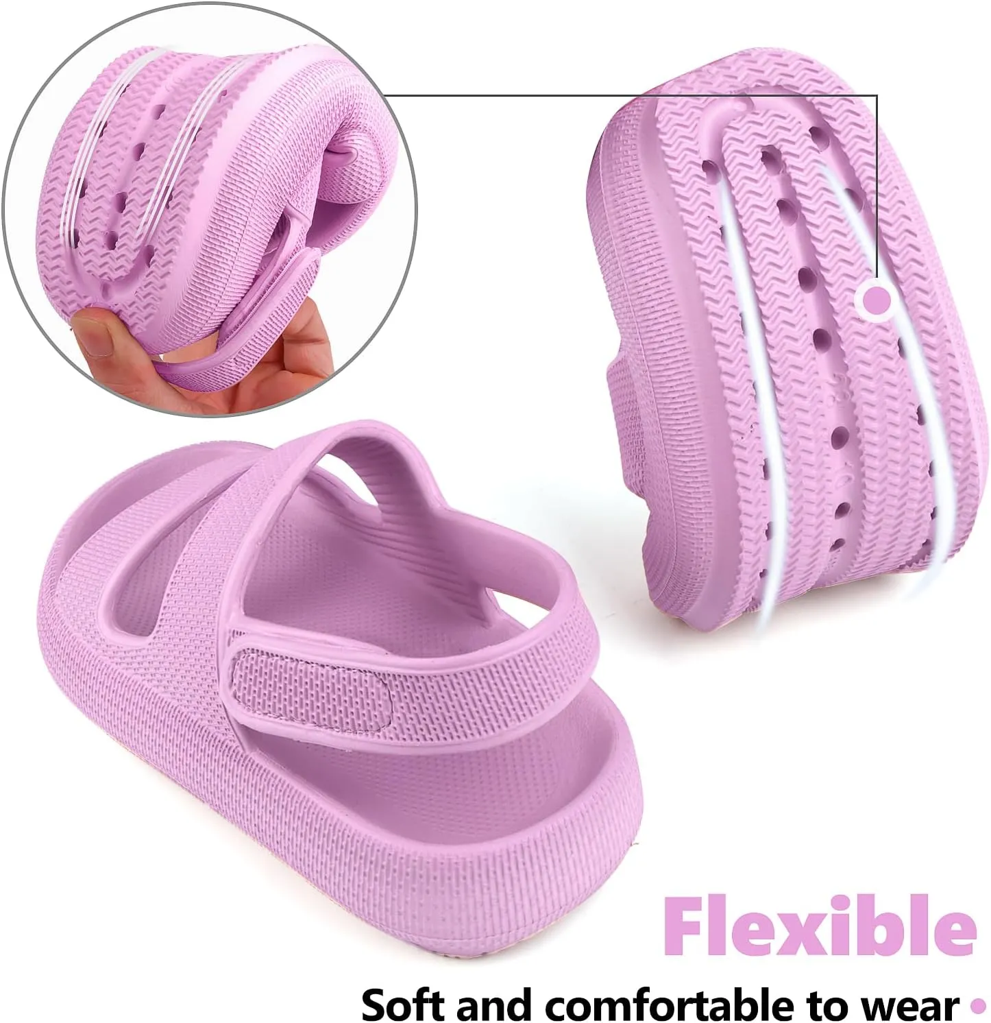 Kids Cloud Sandals丨Boys Girls Slide Sandals丨Unisex-Child EVA Thick Sole Water Sandals with Adjustable Backstrap丨Double Strap Summer Shoes