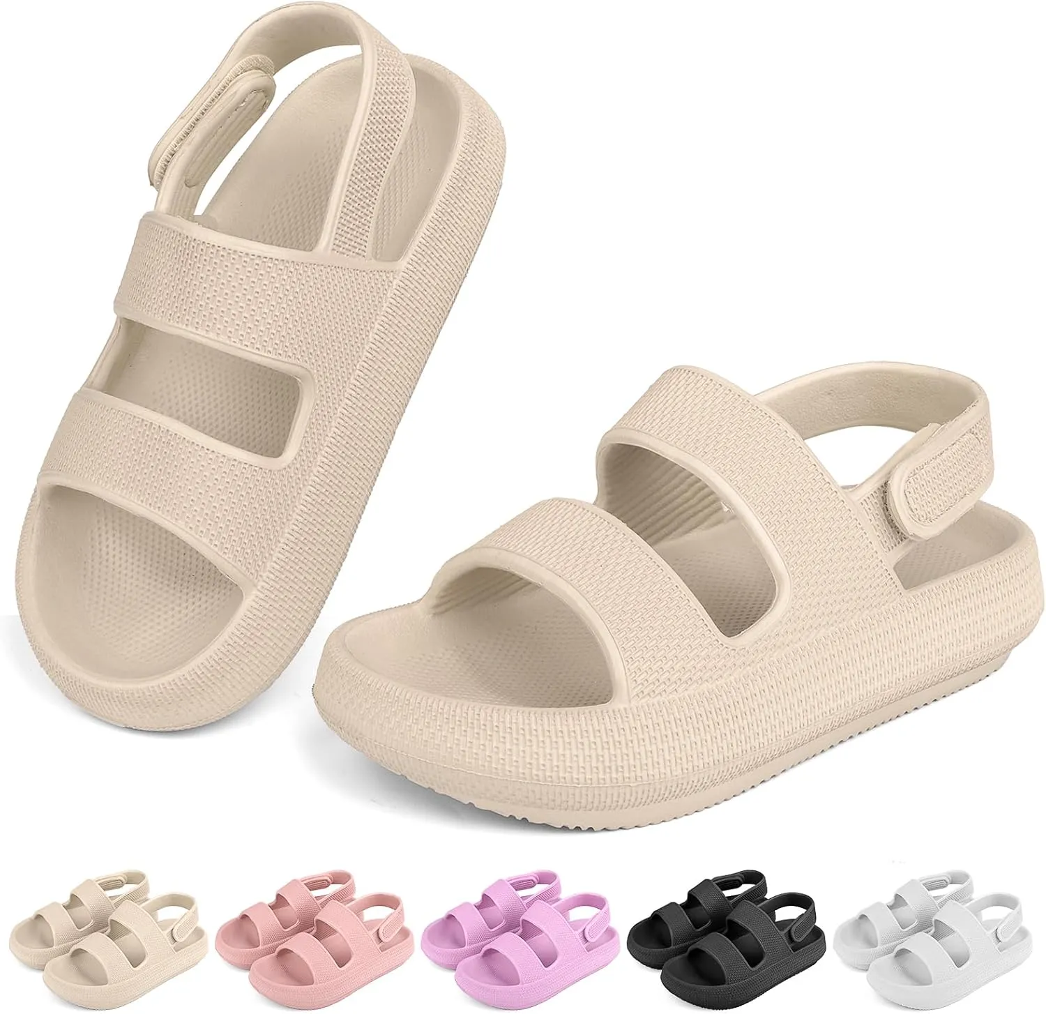 Kids Cloud Sandals丨Boys Girls Slide Sandals丨Unisex-Child EVA Thick Sole Water Sandals with Adjustable Backstrap丨Double Strap Summer Shoes