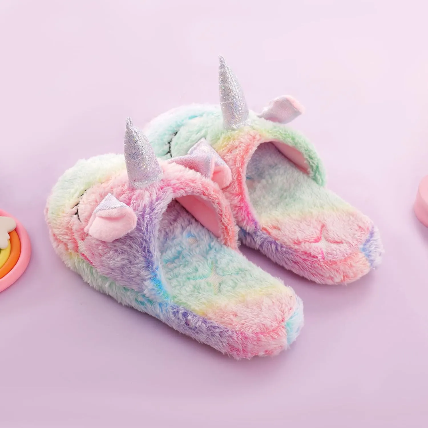 Kids Fuzzy Slippers for Girls Boys Unicorn Glow in the Dark Plush Fleece Warm Indoor Shoes