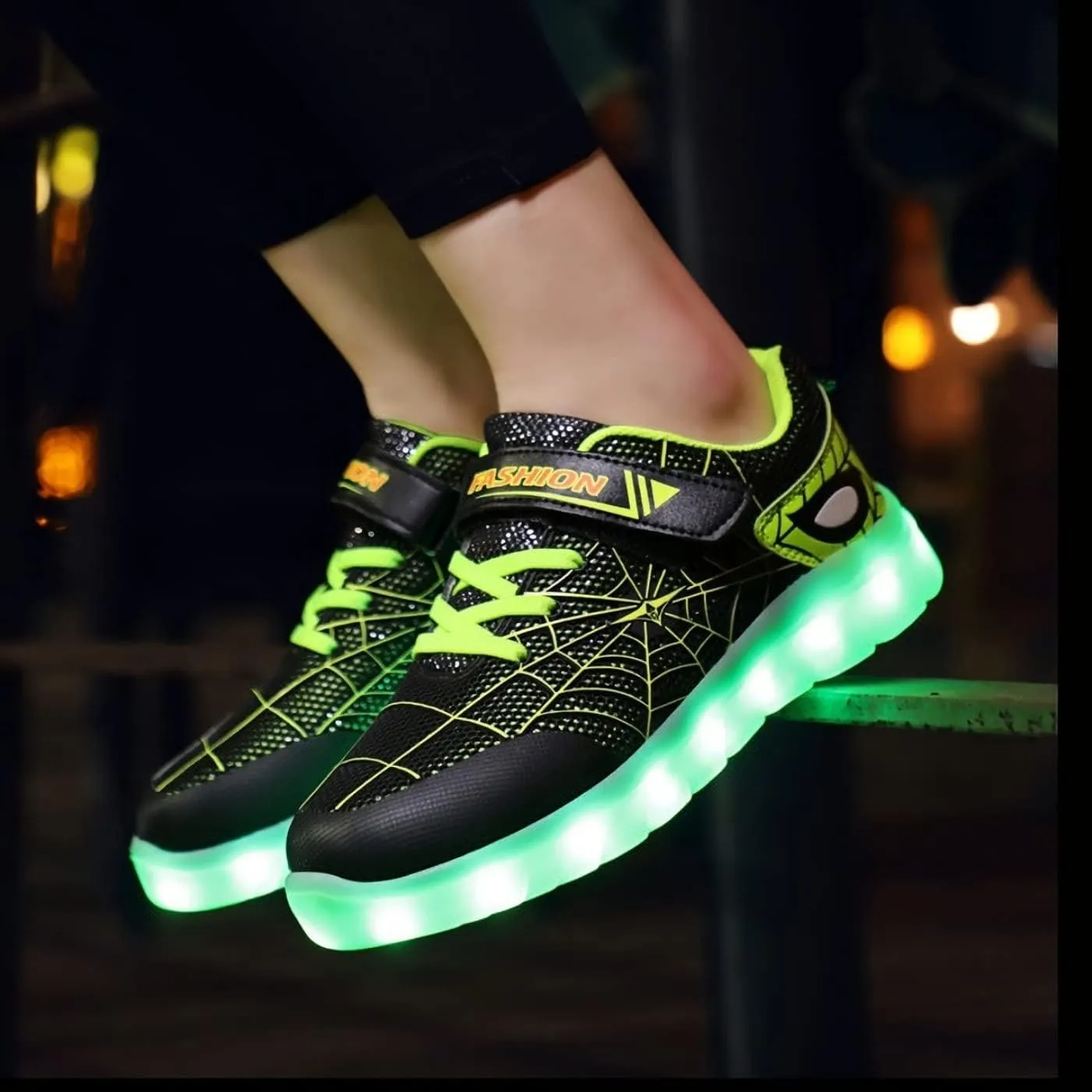 Kids Led Light Up Shoes Flash Sneakers with Spider Upper USB Charge Luminous Trainers for Boys Girls Toddles