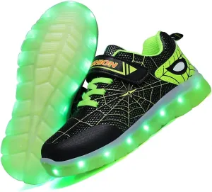 Kids Led Light Up Shoes Flash Sneakers with Spider Upper USB Charge Luminous Trainers for Boys Girls Toddles