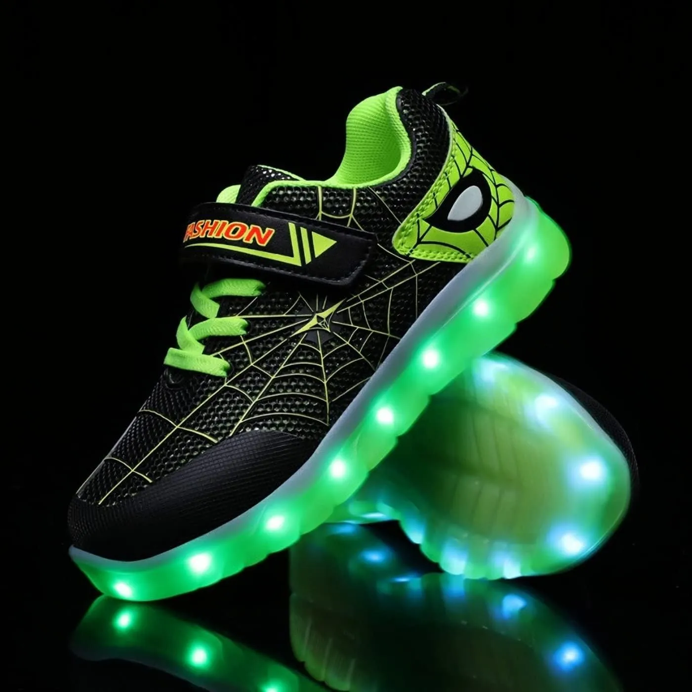 Kids Led Light Up Shoes Flash Sneakers with Spider Upper USB Charge Luminous Trainers for Boys Girls Toddles