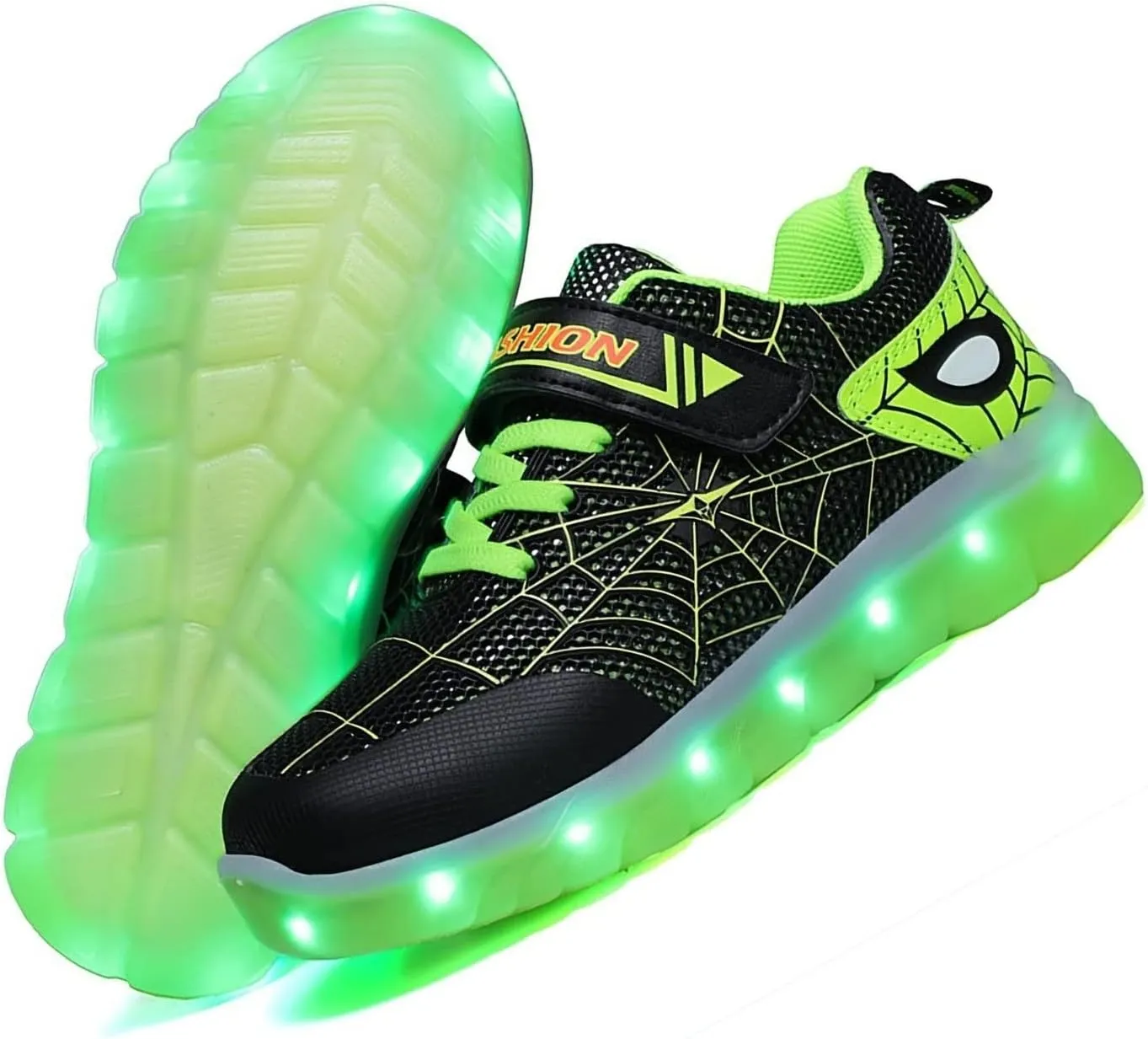 Kids Led Light Up Shoes Flash Sneakers with Spider Upper USB Charge Luminous Trainers for Boys Girls Toddles
