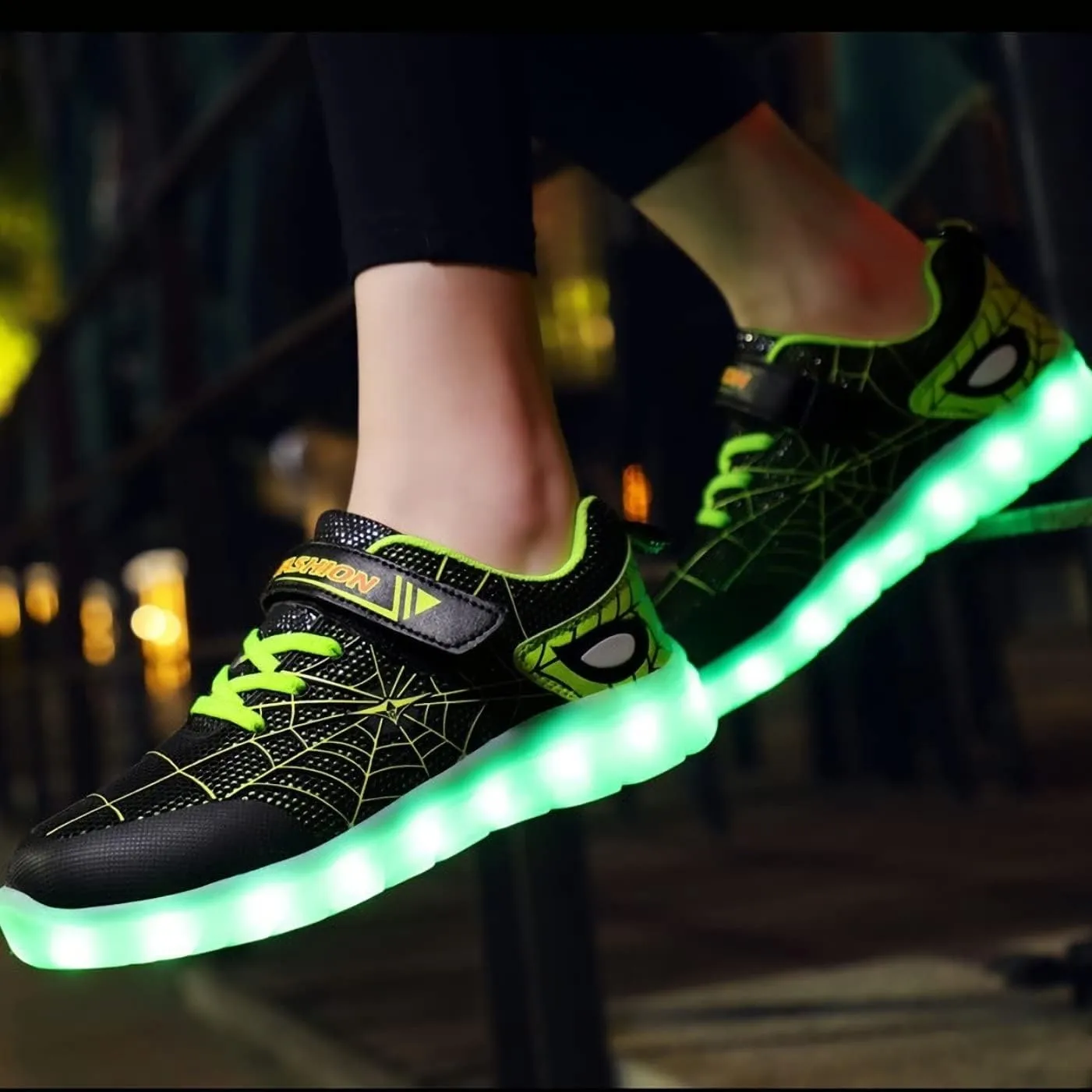 Kids Led Light Up Shoes Flash Sneakers with Spider Upper USB Charge Luminous Trainers for Boys Girls Toddles