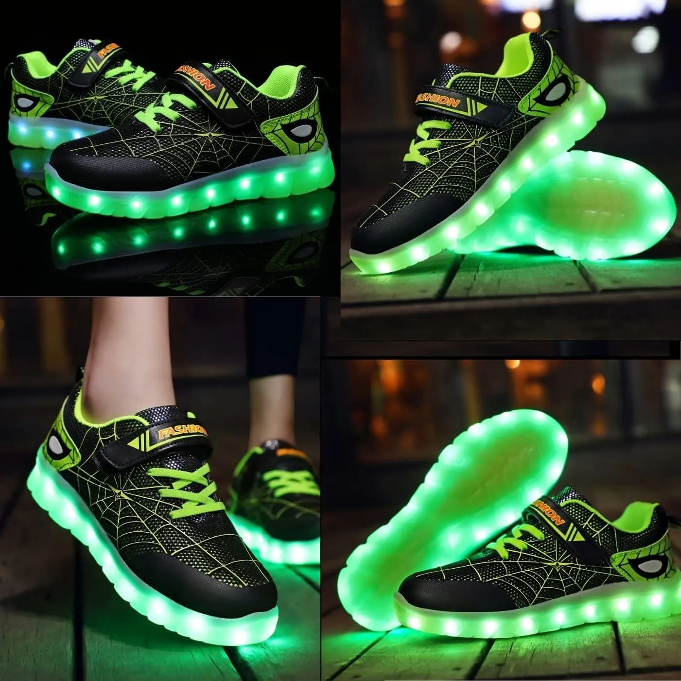 Kids Led Light Up Shoes Flash Sneakers with Spider Upper USB Charge Luminous Trainers for Boys Girls Toddles