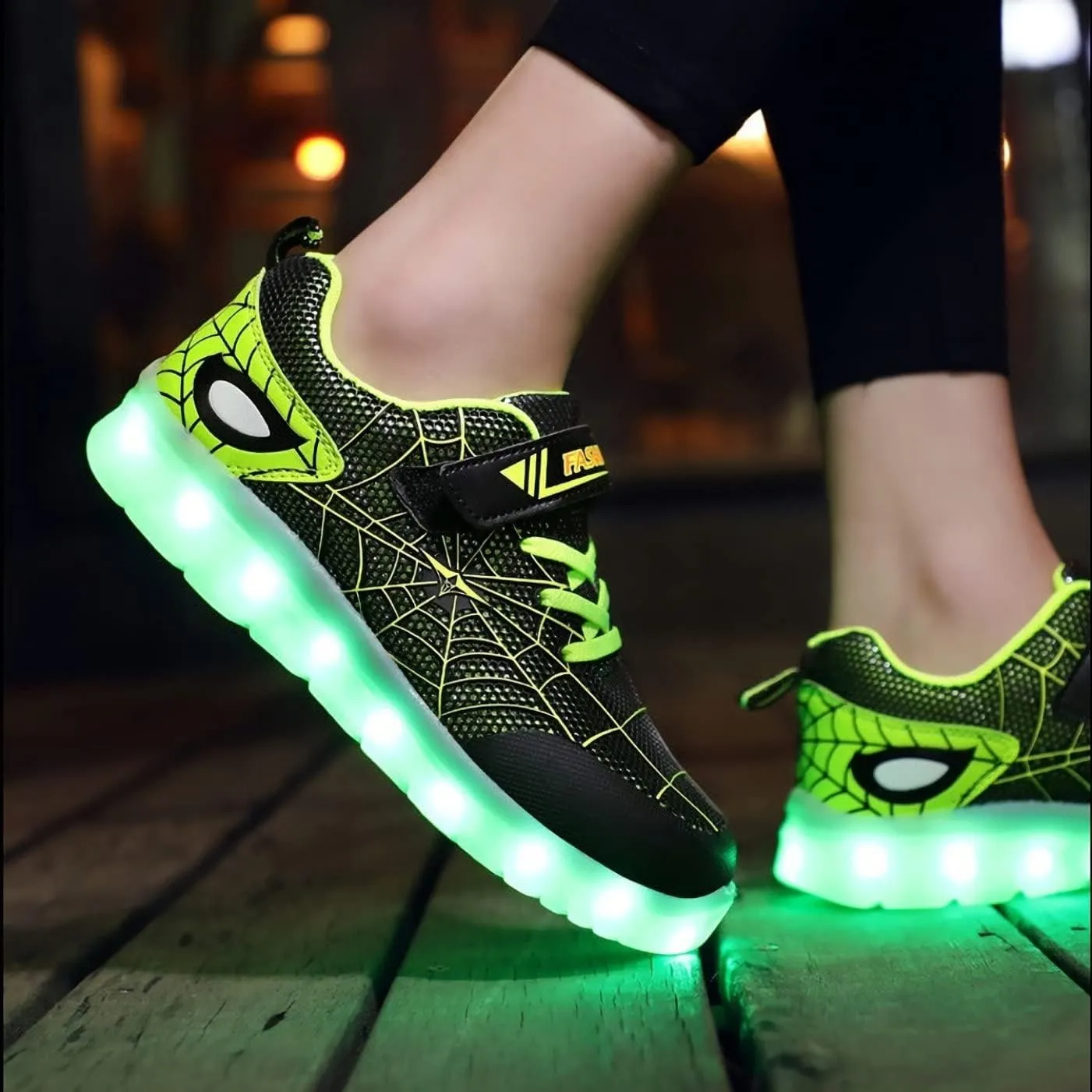 Kids Led Light Up Shoes Flash Sneakers with Spider Upper USB Charge Luminous Trainers for Boys Girls Toddles