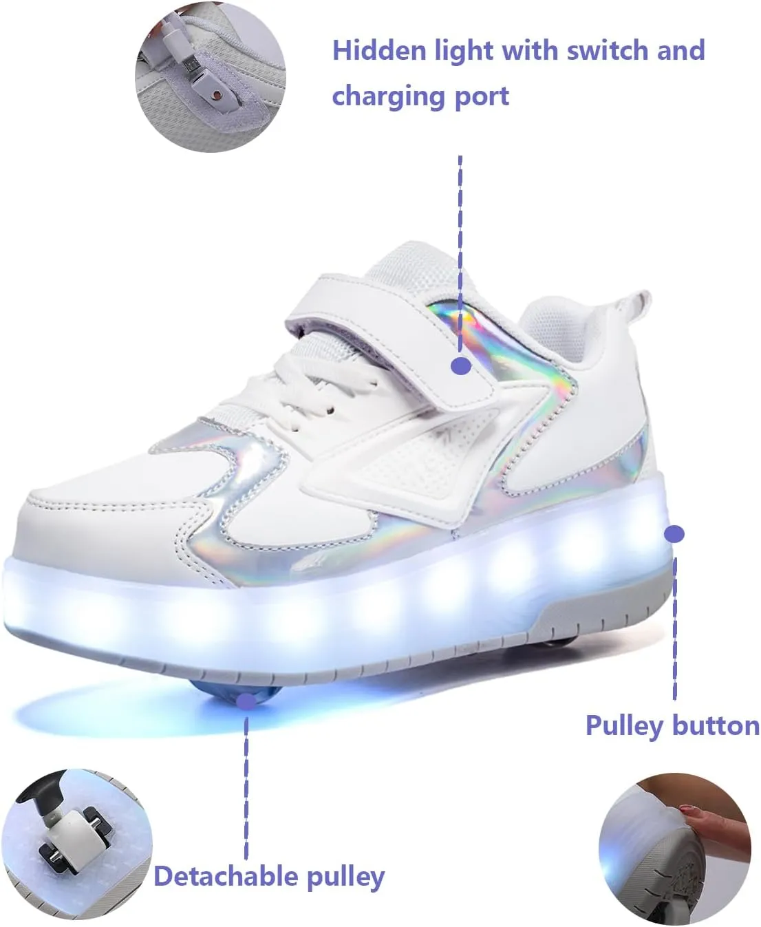 Kids Light Up Shoes with Wheels USB Chargable Colorful Light Up Roller Skate Shoes