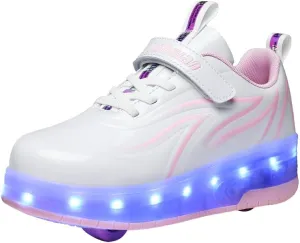 Kids Shoes with Double Wheels - Upgraded Kids Roller Shoes for Gifts, Retractable Wheels Skateboarding Shoes for Kids Sneakers Light Up Rechargeable for Birthday Party Gift