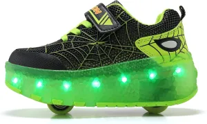 Kids Shoes with Double Wheels - Upgraded Kids Roller Shoes for Gifts, Retractable Wheels Skateboarding Shoes for Kids Sneakers Light Up Rechargeable for Birthday Party Gift