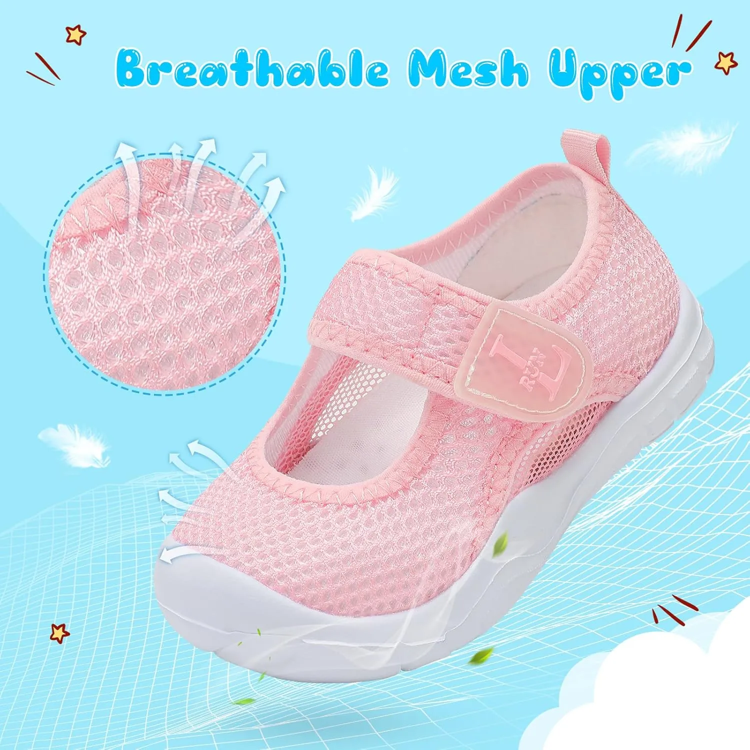 L-RUN Toddler Sandals Summer Boys Girls Adjustable Kids Sandal with Hook Loop Closed-Toe Lightweight Outdoor Sport Sandals