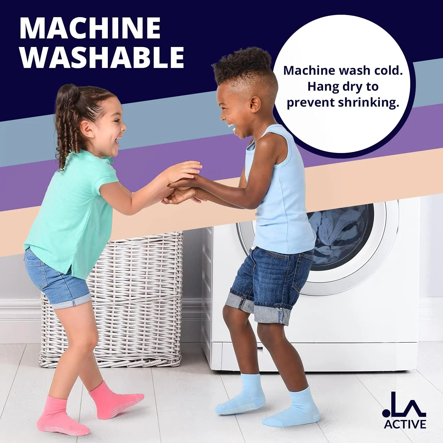 LA ACTIVE Non Slip Grip Ankle Boys and Girls Athletic Crew Socks for Babies Toddlers and Kids