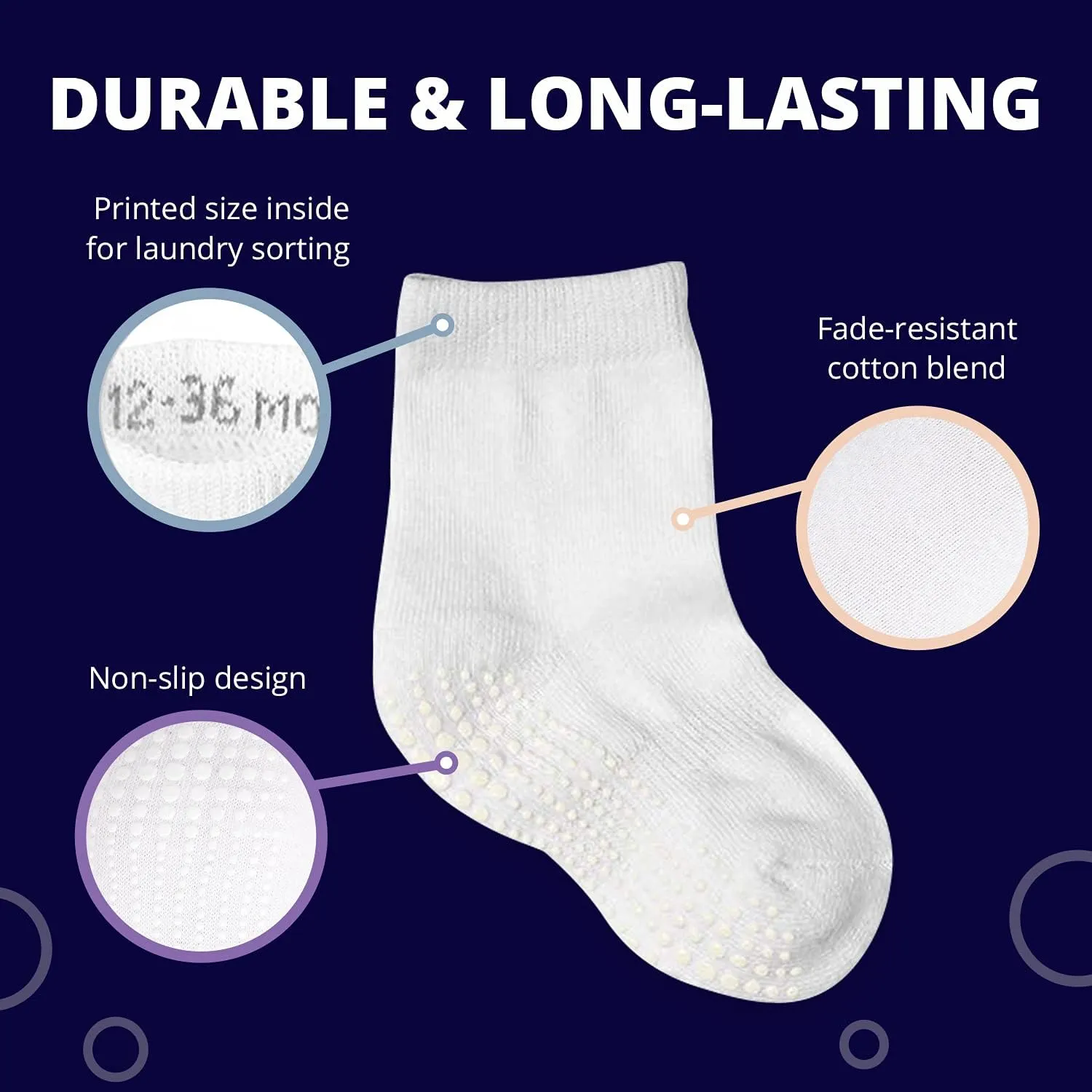 LA ACTIVE Non Slip Grip Ankle Boys and Girls Athletic Crew Socks for Babies Toddlers and Kids
