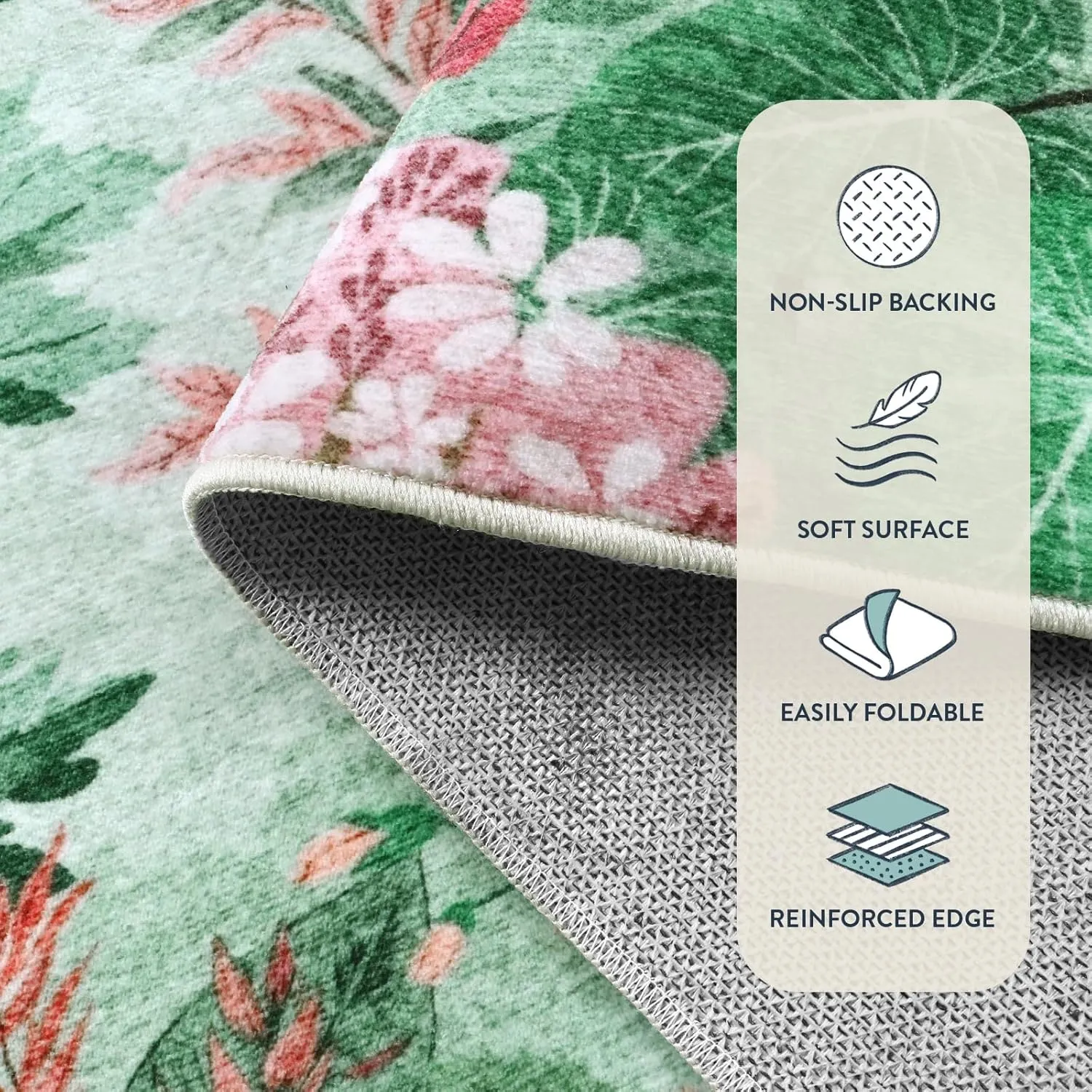 Lahome Spring Jungle Rug, Green Bedroom Rug 8x10 Under Bed, Large Washable Rugs 8x10 for Living Room, Spring Botanical Kids Playroom Rug Non Slip Non Shedding Floor Carpet for Office Dining Room Decor