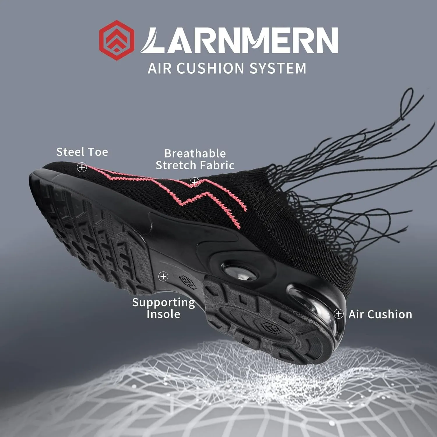 LARNMERN Steel Toe Sneakers for Women Slip On Safety Toe Work Shoes Air Cushion Walking Casual Shoes Lightweight Comfortable