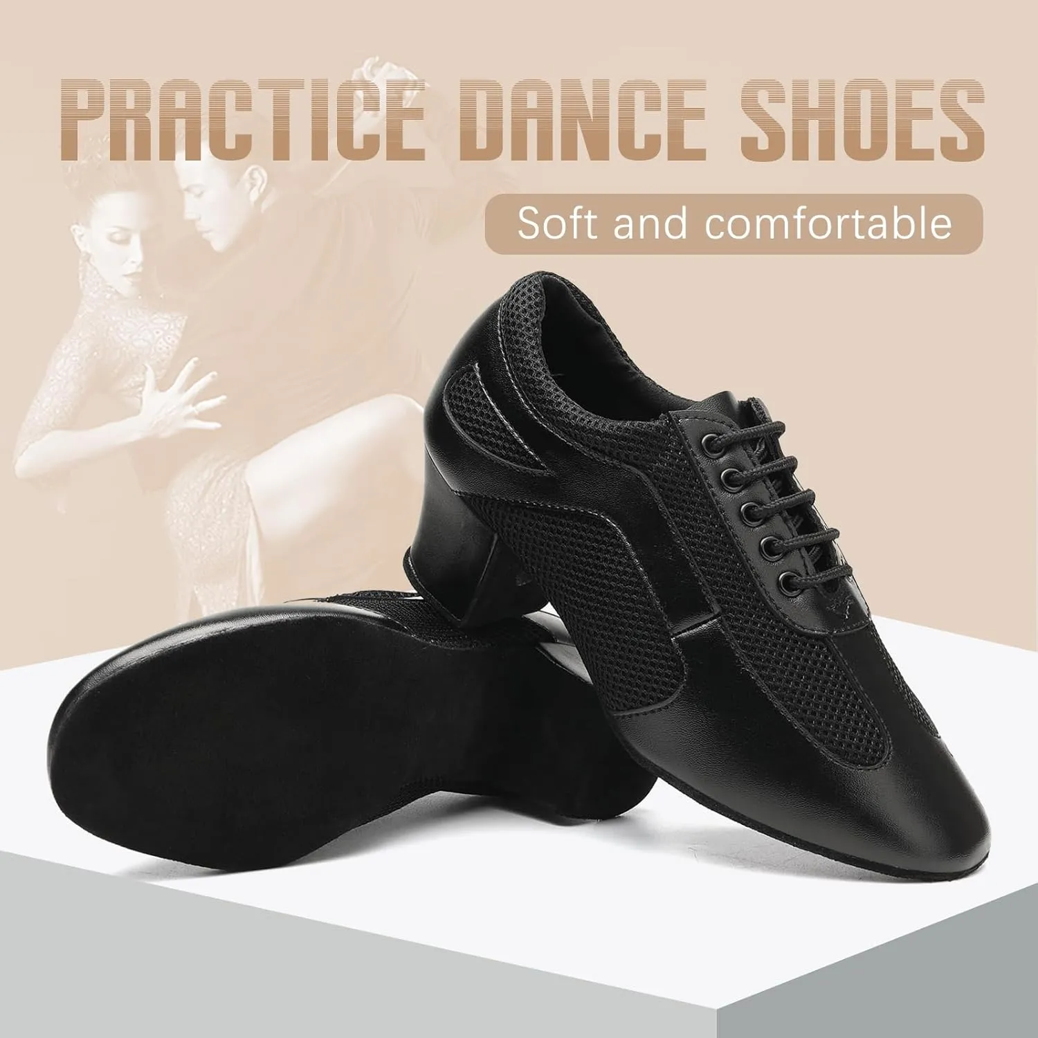 Latin Dance Shoes for Women Lace-up Ballroom Modern Salsa Teaching Practice Professional Performance Dance Shoes 1.5 Inch Low Heel