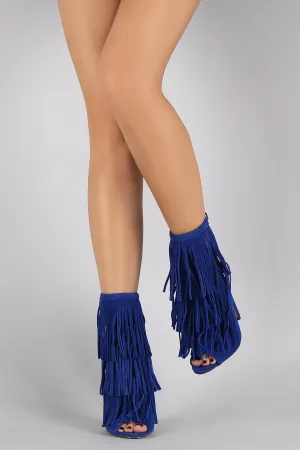 Layered Exclusive collection Stiletto Long Fringe Toe Peep Smart design Liliana Mule