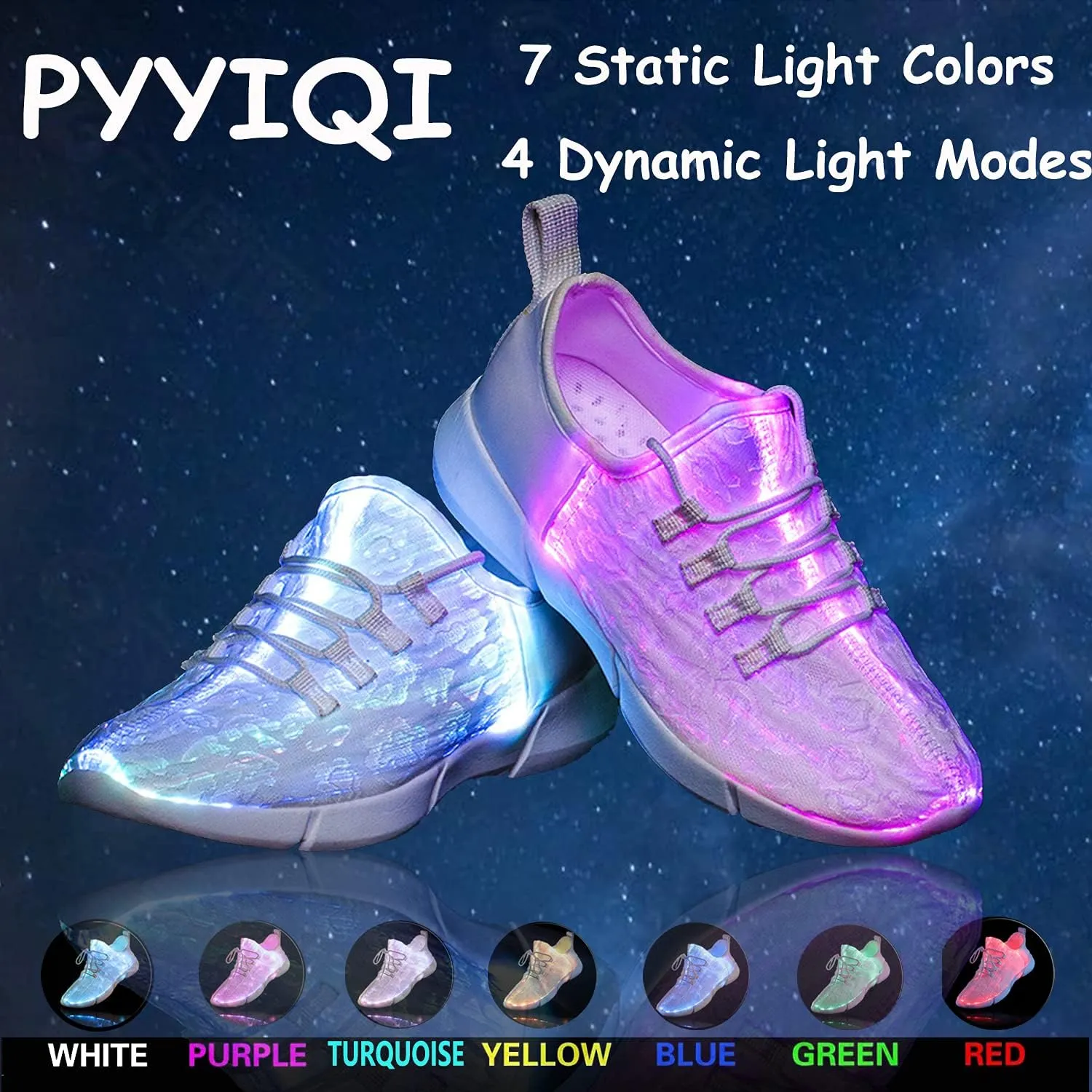 LED Fiber Optic Shoes Light Up Sneakers for Women Men Luminous Trainers Flashing Sneakers for Festivals, Christmas, Halloween, New Year Party with USB Charging, White
