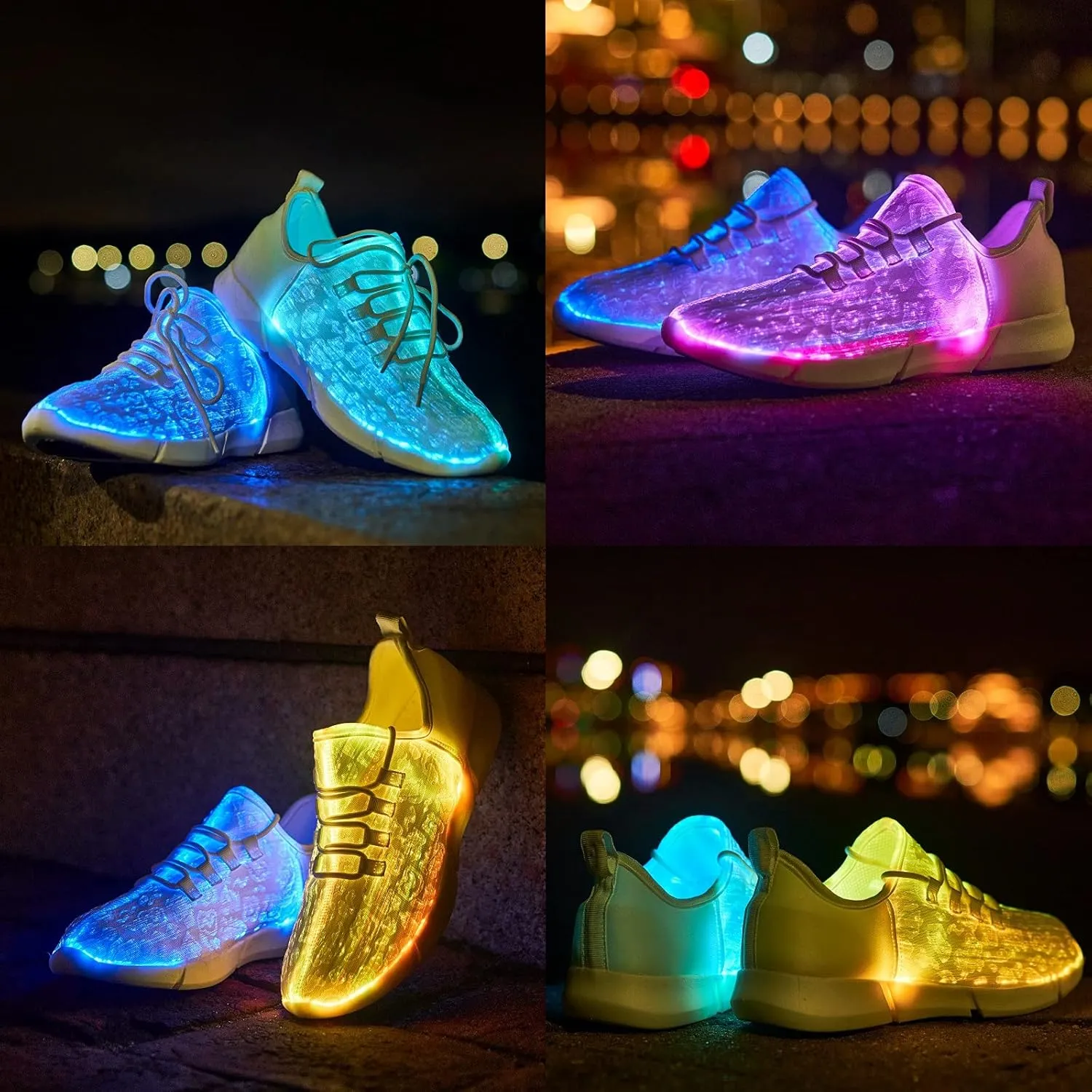 LED Fiber Optic Shoes Light Up Sneakers for Women Men Luminous Trainers Flashing Sneakers for Festivals, Christmas, Halloween, New Year Party with USB Charging, White