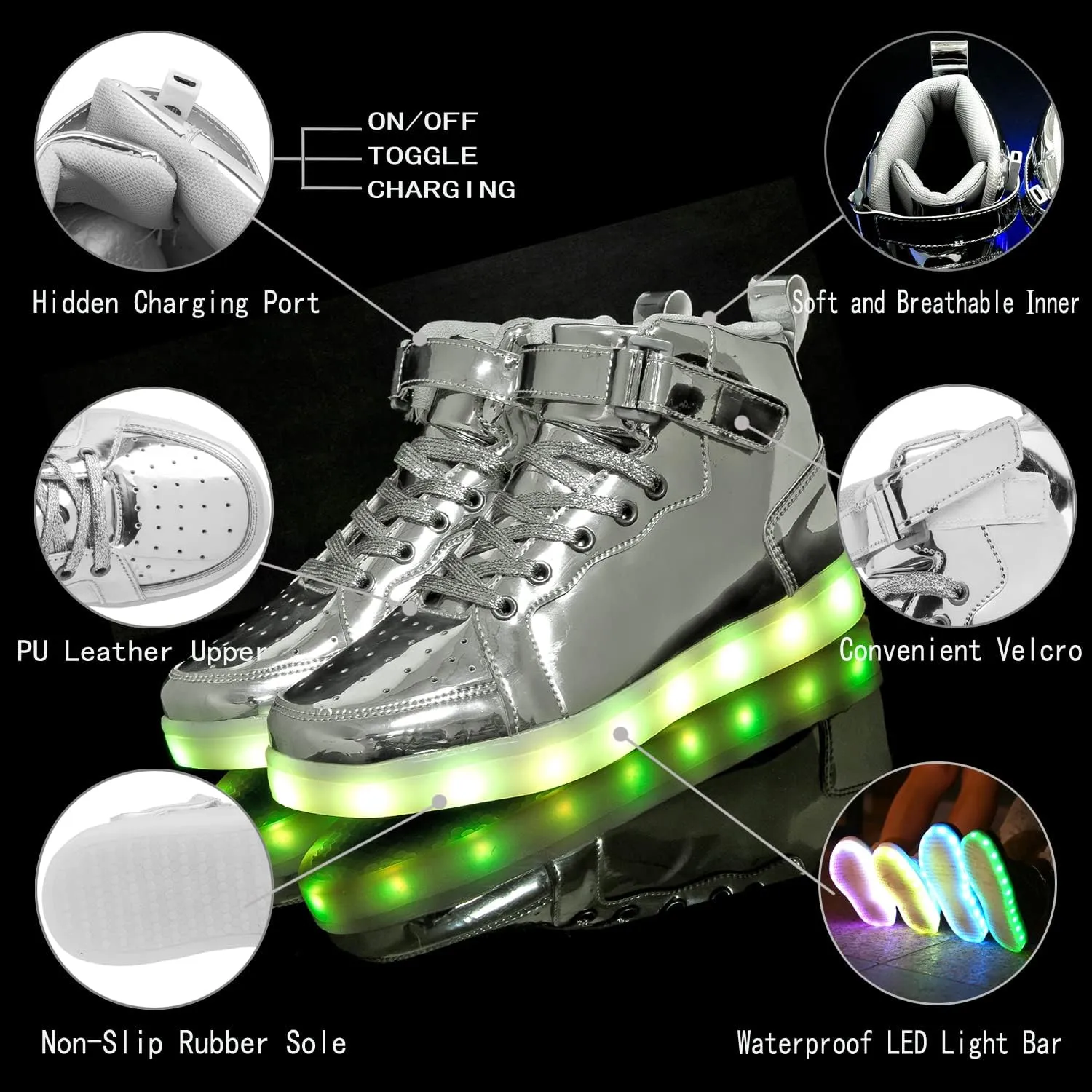 LED Light Up High Top Sneakers Flashing Shoes for Women Men Teens with USB Charging Glowing Luminous Shoes
