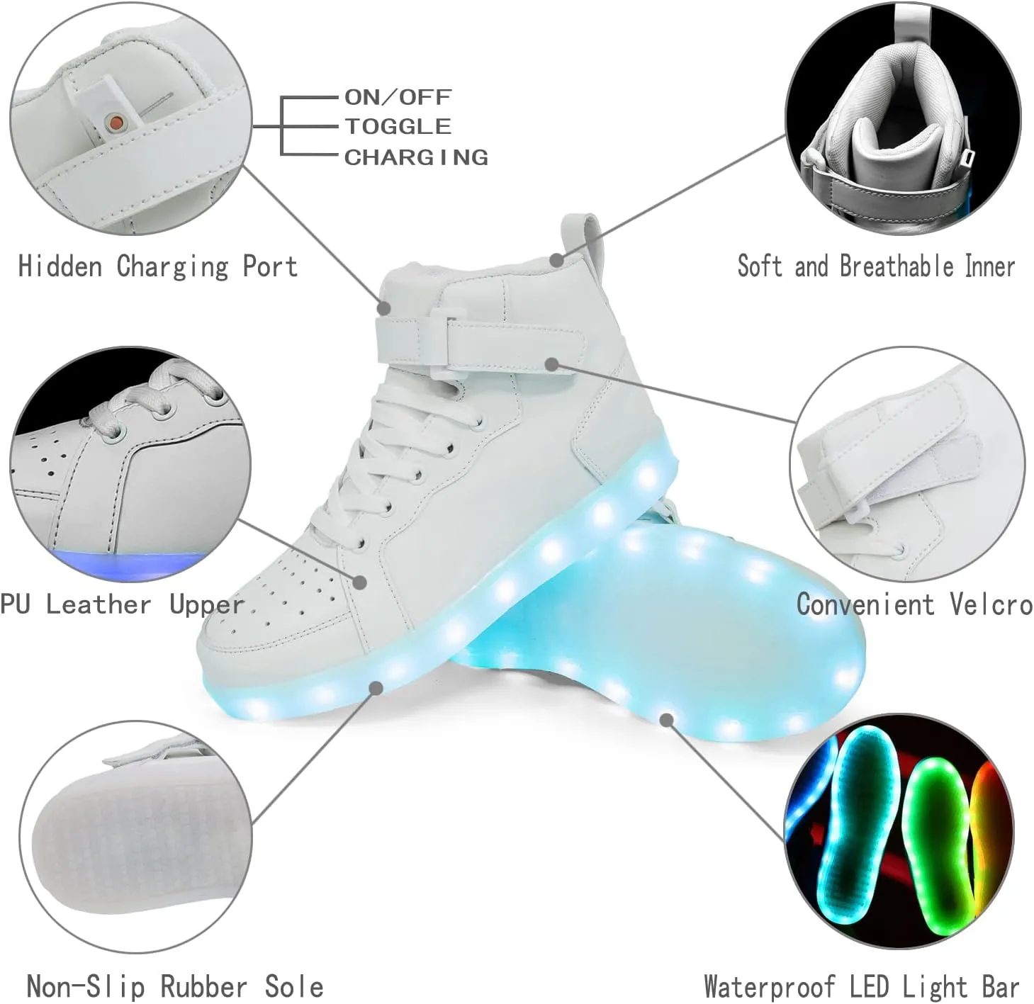 LED Light Up High Top Sneakers Flashing Shoes for Women Men Teens with USB Charging Glowing Luminous Shoes